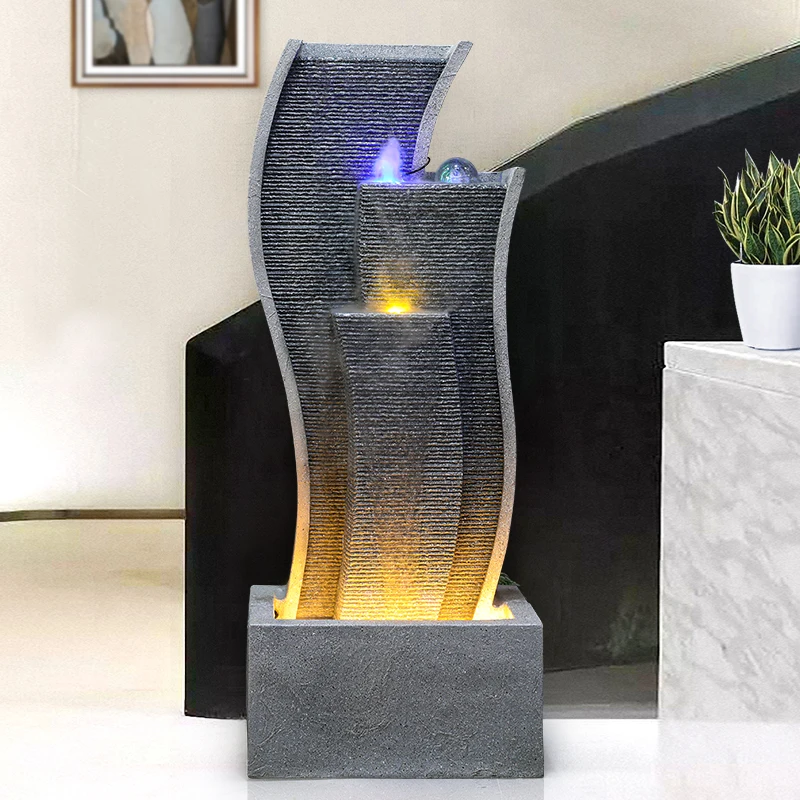 

GY Water Curtain Wall Water Screen Garden Office Decorations Fengshui Wheel Living Room Fish Tank Fountain Large Floor Ornaments