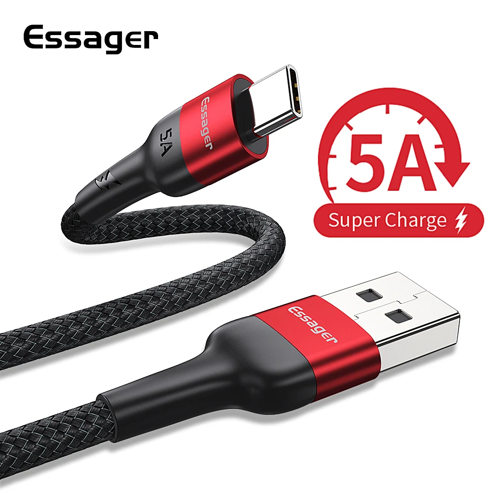 Кабель Essager 5A usb type-C для huawei mate 20 P30 P20 Pro USBC кабель для передачи данных type-C кабель для быстрой зарядки USB-C зарядное устройство