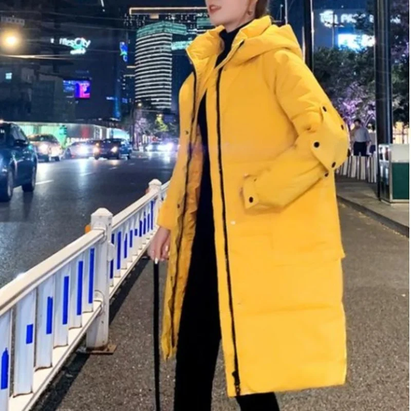 Women 2023 Long Hooded Warm Parkas Solid Loose Overcoat New Thick Down Cotton Jackets Female Ladies Long Sleeve Outerwear Coats