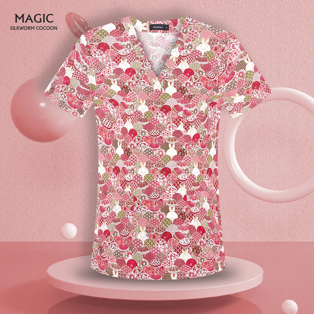 

S-4XL Scrubs Tops for Women Scrub T Shirt Pet Veterinary Scrub Uniform 100% Cotton Hospital Surgery Tops Nursing Uniform Unisex