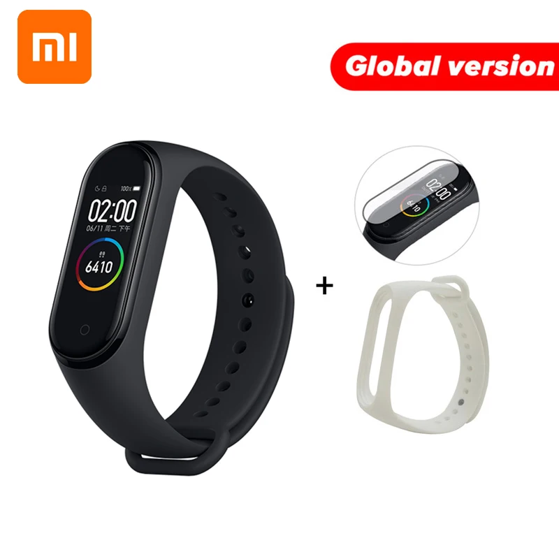 Global White N Film Xiaomi mi Band 4 глобальная версия цветной экран Смарт-Браслет фитнес-трекер mi Band 4 браслет Bluetooth водонепроницаемый для IOS/Android - Цвет: Global White N Film