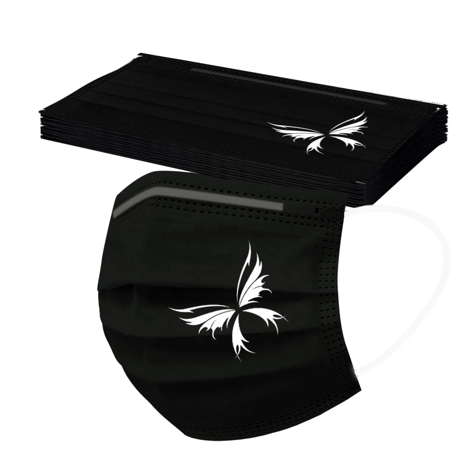 

10PC Black Mask Disposable Face Mask Ear Loop Windproof Foggy Haze Pollution Mask Fashion lips love Printed Masks Mascarillas