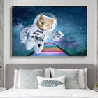 Пользовательский Портрет Питомца Персонализированная астронавт тема Холст Картина настенное искусство пользовательский постер от вашей собаки кошки фото домашний декор