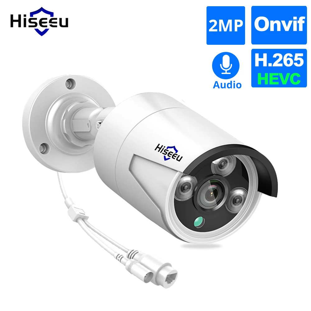 Hiseeu 1080P POE IP камера ONVIF H.265 аудио запись CCTV камера 2.0mp водонепроницаемая IP66 наружная Домашняя безопасность видеонаблюдение