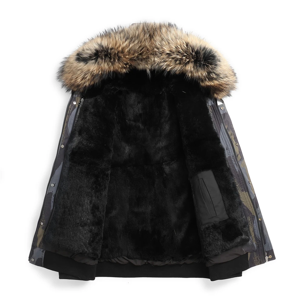 Мужская зимняя куртка с подкладкой из кроличьего меха отделкой воротником и