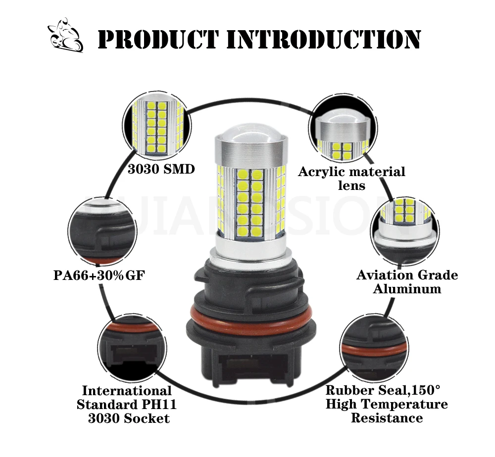 1Pcs Motorcycle Headlight PH11 9014 10-30V 12V Motobike Bulb 3030SMD 66LED White High/Low Beam Dual Light For Honda DIO Suzuki |