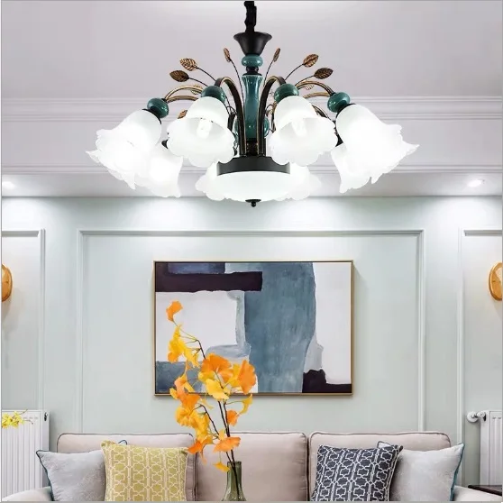 Горячая американская Ретро атмосферная гостиная люстра из кованого железа