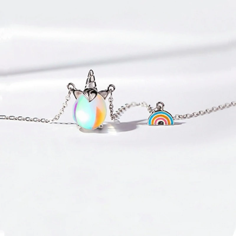 Креативная трендовая Радужная подвеска «Единорог» короткое ожерелье SilverColor Lucky Moonstone Chain ювелирные изделия для женщин