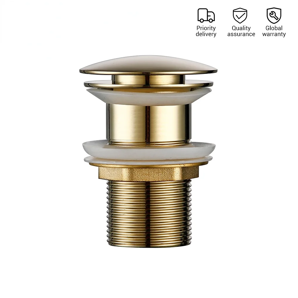 

Dilusi Polished Gold Basin Sink Drainer Corrosion Resistant Easy To Clean Pop Up Button Round Hole Bathroom Hotel Drainer