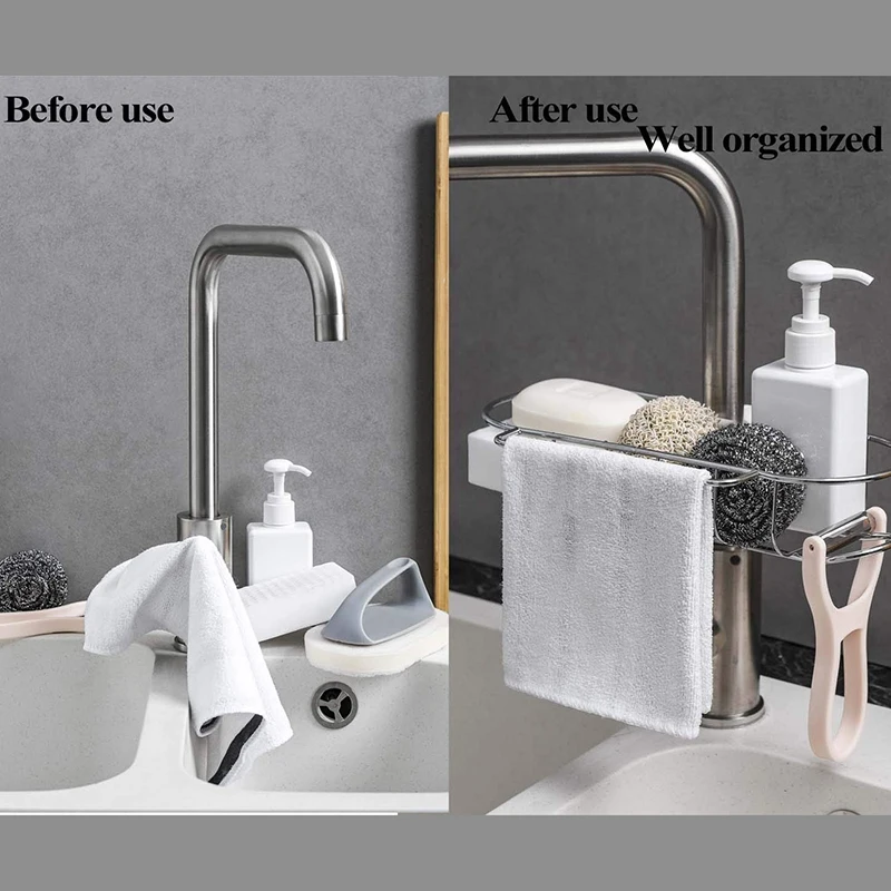 Держатель для губки кухонной мойки, органайзер для металлического ванны, держатель жидкости, кран-решетка, лоток для душа, фиксатор серебристого цвета.