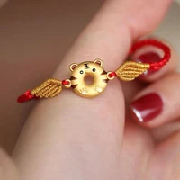placer gold in vietnam lucky tiger female bracelets jewelry hand knitted adjustable size black and red rope bracelet for women