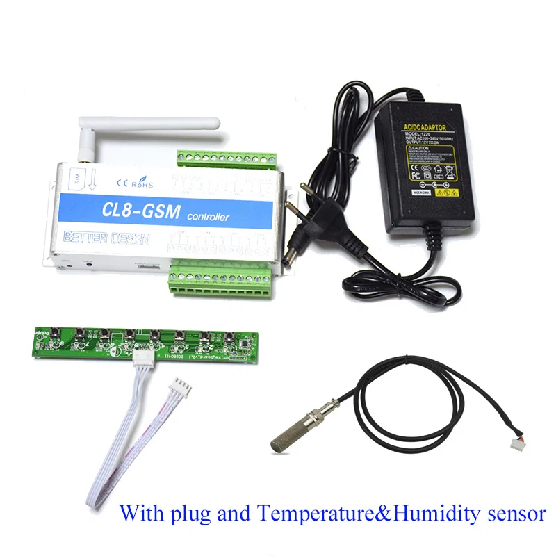 With plug and sensor Беспроводной GSM пульт дистанционного управления переключатель включения/выключения CL8-GSM 8-канальный релейный выход температуры и влажности Датчик являются опциональными - Цвет: With plug and sensor