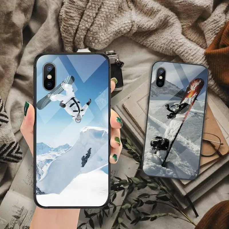

skiing Winter Snow sports snowboard skis Phone Case Tempered glass For iphone 6 6S 7 8 plus X XS XR 11 12 mini PRO MAX