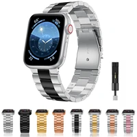 built in connector stainless steel strap for apple watch 45mm 41mm 44mm 40mm 42mm 38mm series 7 6 se 5 4 metal watch band