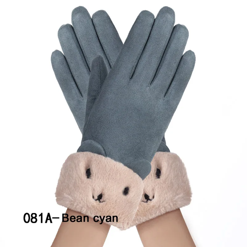 6 New Winter Female Lace Warm Cashmere Three Ribs Cute Mittens Double Thick Plush Wrist Women Touch Screen Driving Gloves - Цвет: 6