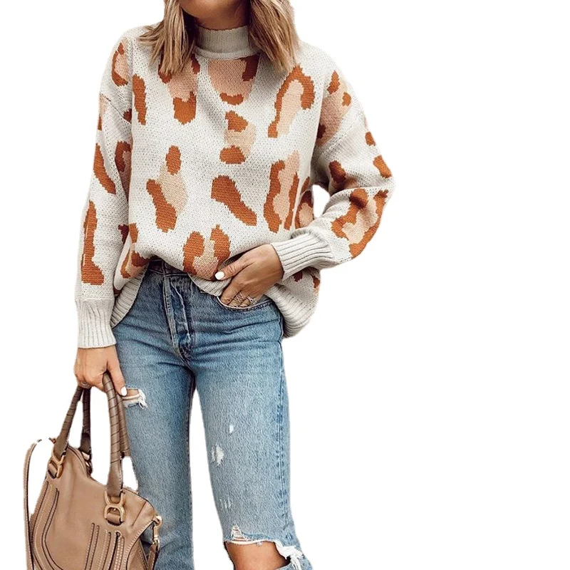 

New Autumn and Winter Women's Round Neck Pullover Leopard Knitted Long Sleeve Sweater Maternity Best Selling Products 2022