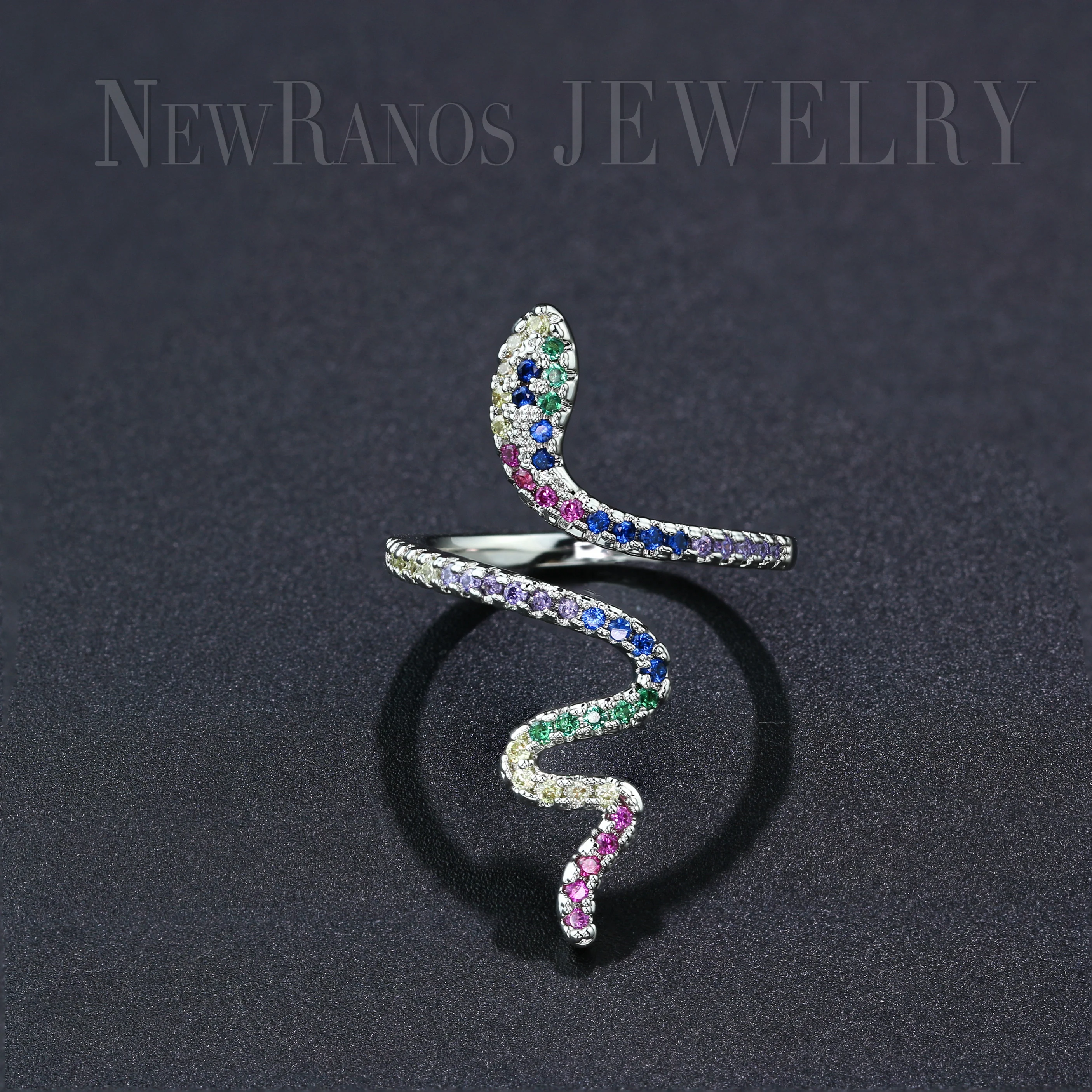Newranos Multi Color Snake Gold Ring Rainbow Baguette AAA+ Cubic Zirconias Finger for Women Fashion Jewelry RYL003524 | Украшения и