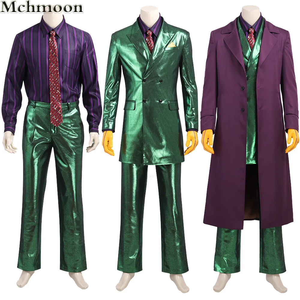 

Super Villain Joker Cosplay Costume Purple Trench Green Suit Mr J Outfits Halloween Uniforms for Adult Men
