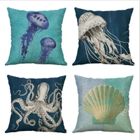 octopus conch pattern cotton linen cushion cover marine organism pillow case 18 home decor