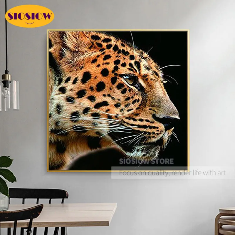 5d Diy Leopard Rhinestone Diamond Painting Crystal Animal Full Square Round Drill 3D Dimond Mosaic Embroidery Modern Home Decor | Дом и сад