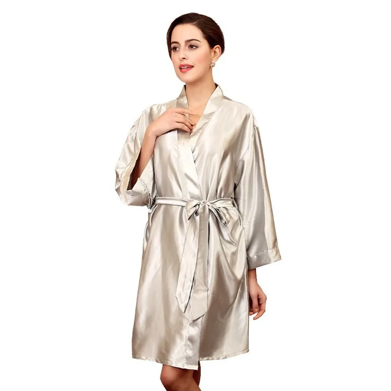 Женский халат женский длинный черный летний Атласный для отдыха Женская