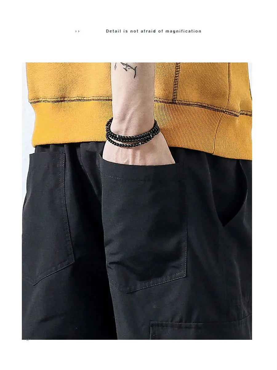 Мужские черные шаровары летние мужские брюки-карго с завязкой на щиколотке