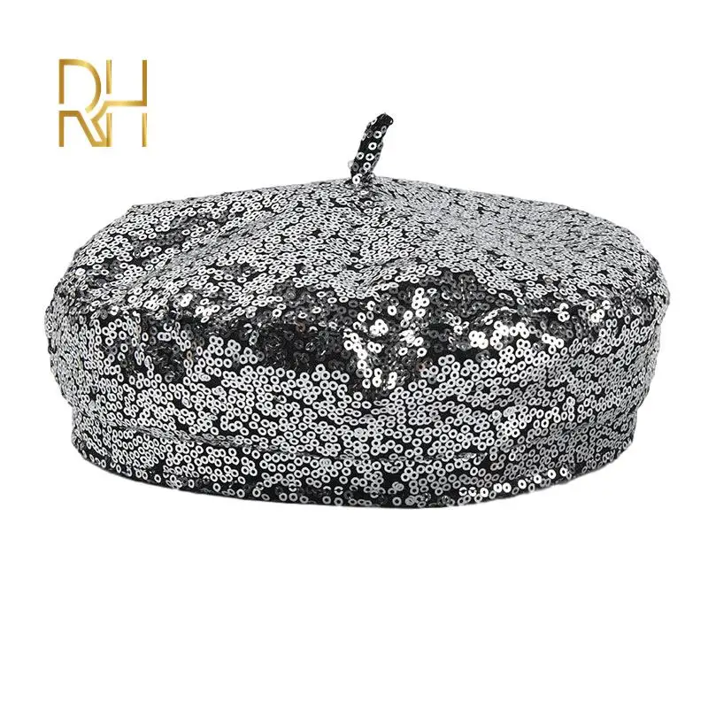 Новинка женская модная шляпа береты с блестками головной убор шапка и украшением
