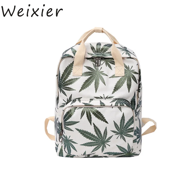 WEIXIER Now Korean Version of Maple Leaf Small Fresh Female Student Nylon Bags Casual Fashion Computer School Printing Bag LY-08 | Багаж и