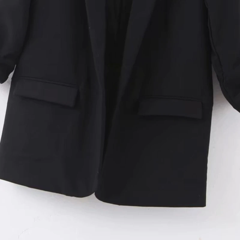 

Work Style Ol Chic Roll Sleeve Blazers None Button Solid Straight Casual Women Jeckets 2021 Supring Elegant All Match Suit Coat
