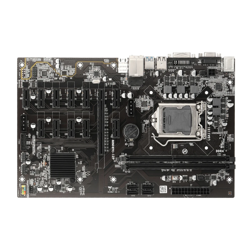 

Материнская плата B250 для майнинга ЦП, 12 слотов для видеокарты, Поддержка Lga 1151, Память Ddr4, Sata3.0, Usb3.0, низкая мощность