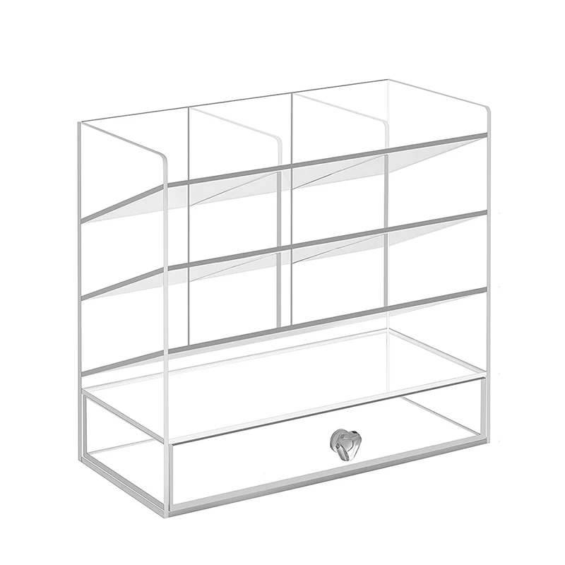 

Acrylic Desk Organizer Clear Pen Holder with Drawer Office Organization Storage Box High Capacity for Home School