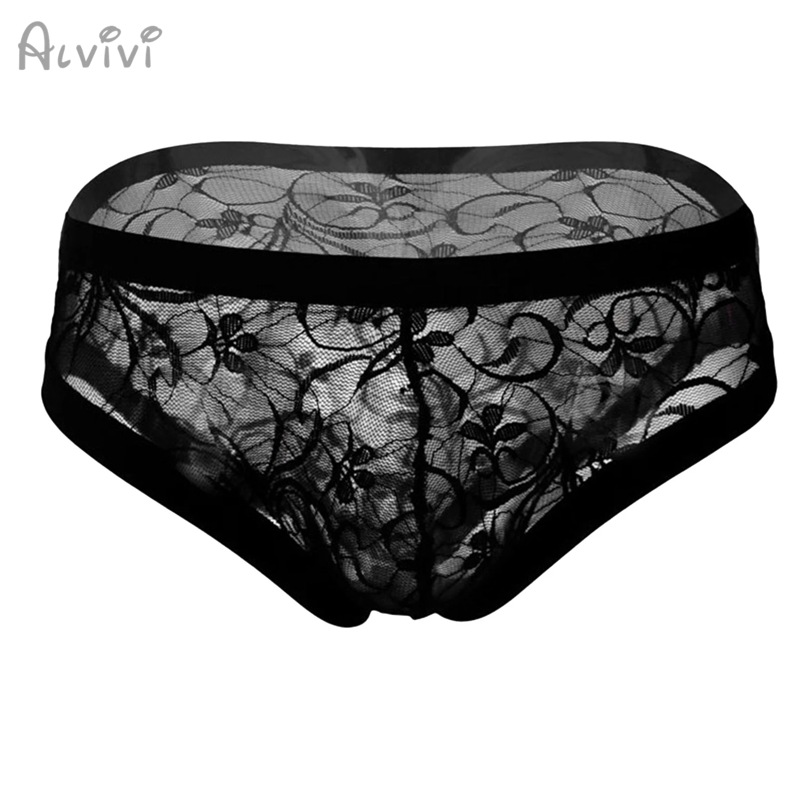 

Mens Sexy Lingerie Sissy Black Lace Briefs Transparent Mesh Low Waist Hollow Out Briefs Erotic Panties Gay Underwear Underpants