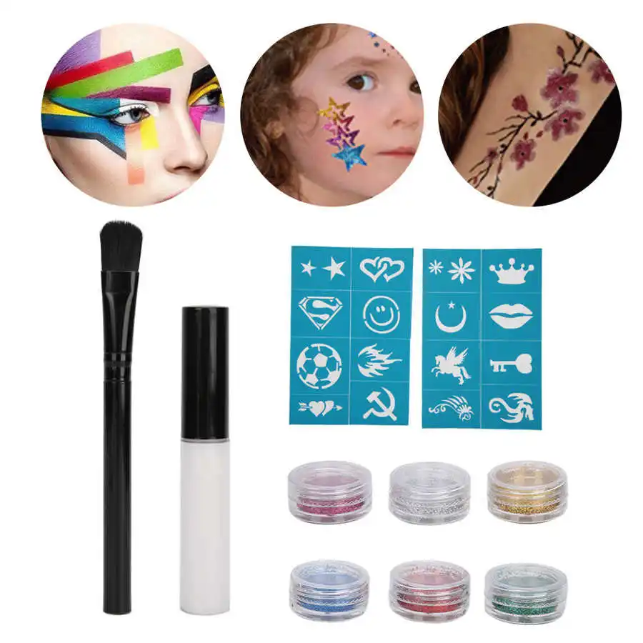 6 цветов набор блестящих татуировок краска для лица пигмент пудра временных