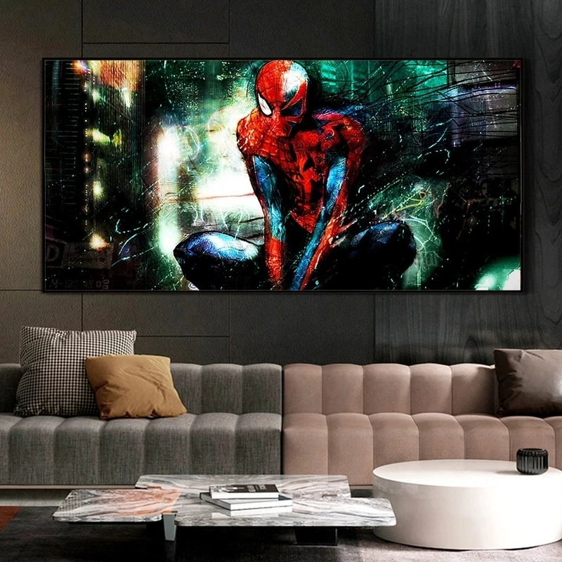 

Spiderman Canvas Painting Superhero Graffiti Art Posters Avengers Movie Red And Green Wall Corridor Room Decor Pictures