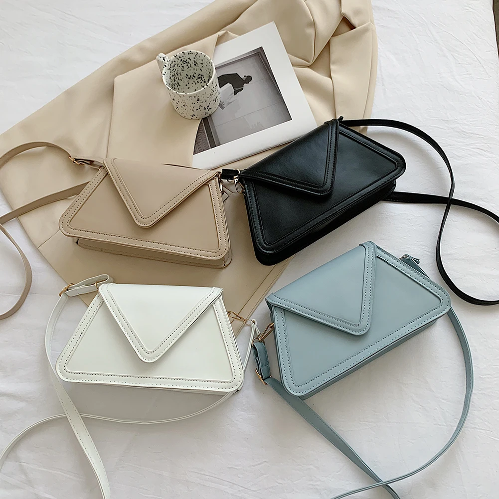 

Luxury Handbag 2022 New PU Leather Solid Color Shoulder Crossbody Bag For Women Inverted Triangle Casual Small Flap Purse