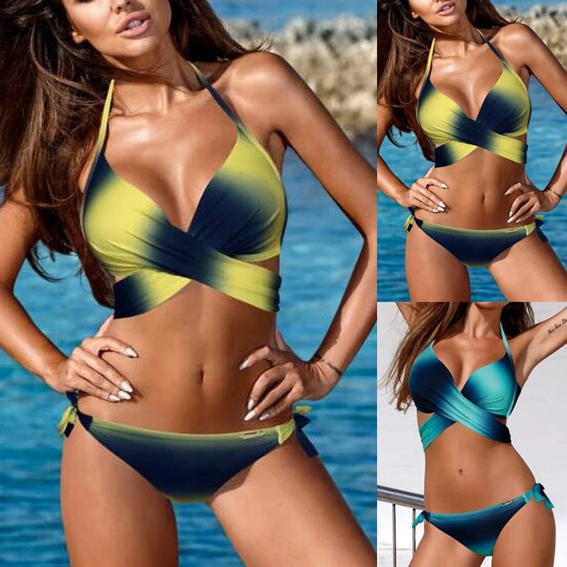 

Sexy Contrast Brazilian Swimsuit Split Two Piece Swimsuit Plus Size Low Waist Beach Bikini Candy Color Push Up Swimwear Biquini