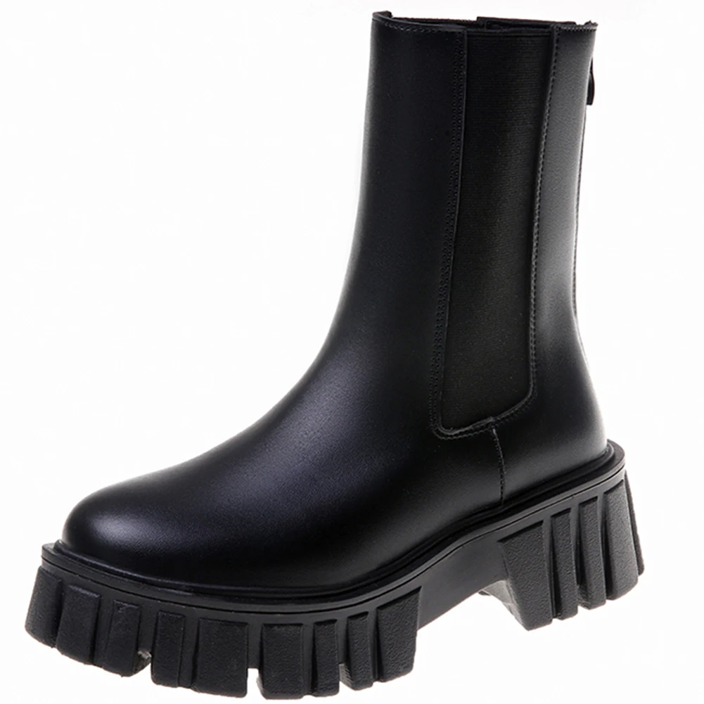 

BONJOMARISA New Arrivals Platform Chunky Zipper Women Boots Designer Brand Cool Casual Fashion Black Slip On Autumn Shoes