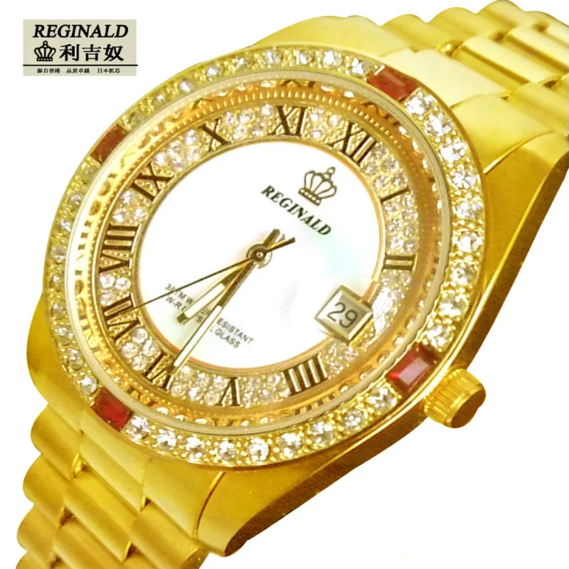 Мужские часы Reginald водонепроницаемые брендовые наручные с полностью золотым