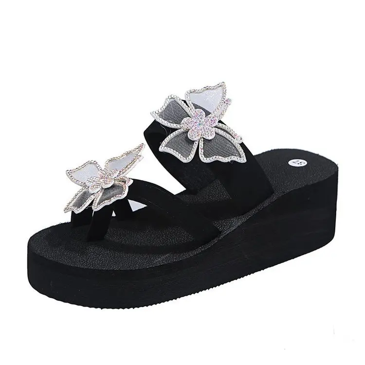 

Shoes Woman 2021 On A Wedge Butterfly-Knot Female Slippers Rubber Flip Flops Med Platform Big Size Glitter Slides New Hawaiian S