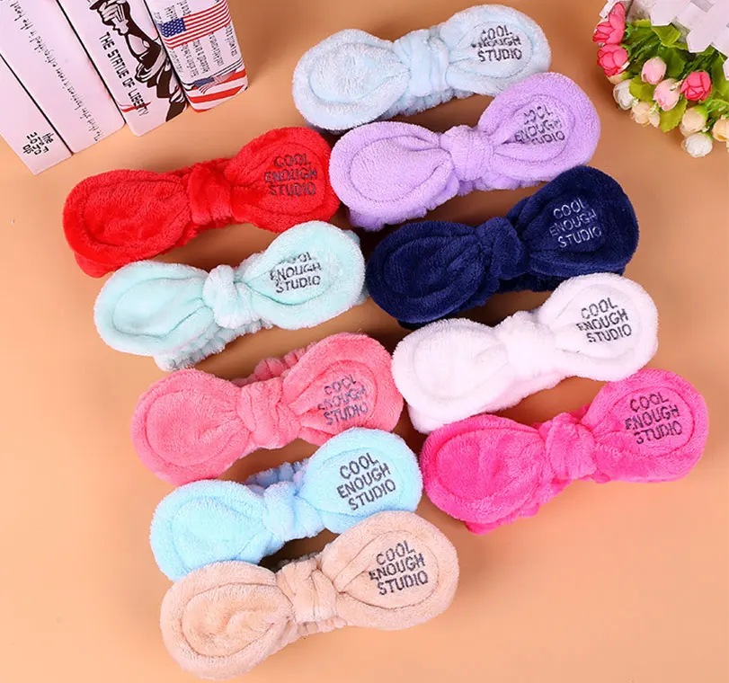 Модная женская повязка на голову с милым бантом удобная для мытья лица