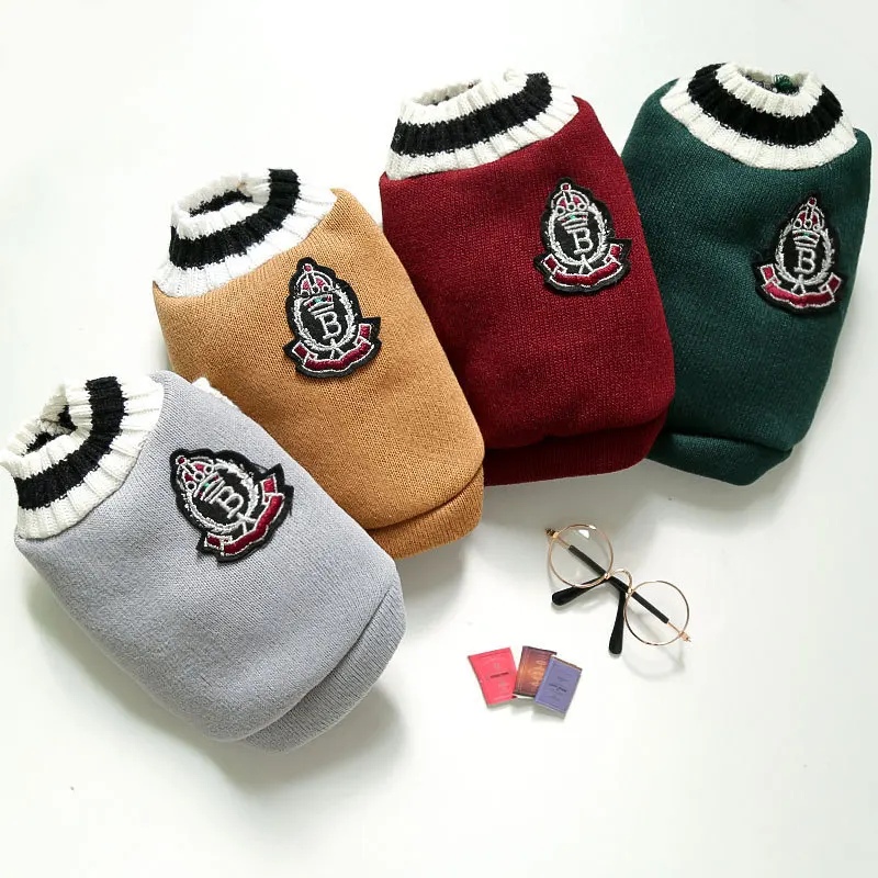

College Style Dog Sweaters For Small Dogs Dachshund Dog Clothes Winter Warm French Bulldog Puppy Jumpers Chihuahua Pet Clothing