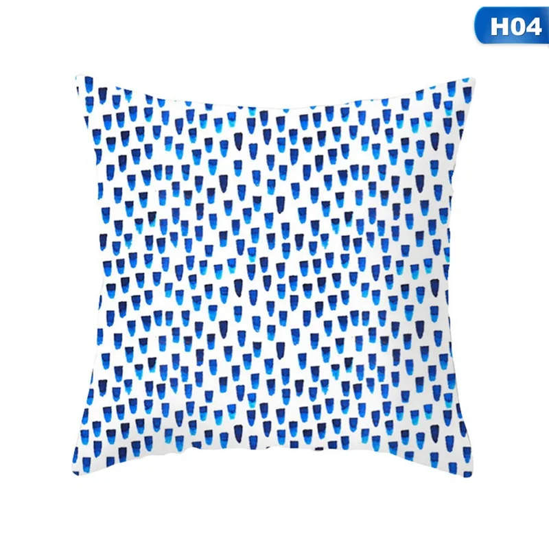 

Blue Simple Pattern Pillow Cases Sofa Car Waist Throw Cushion Cover Home Decorr