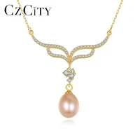 czcity natural pearls pendant necklace deer horn shaped 925 silver necklaces fine jewelry for women wedding christmas fn 0278
