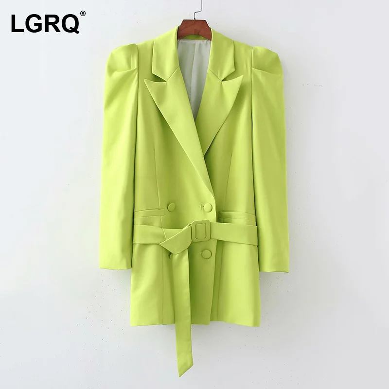 

Женская двубортная куртка с поясом [LGRQ], черная куртка-футляр с отложным воротником и длинным рукавом, весна-осень 2021