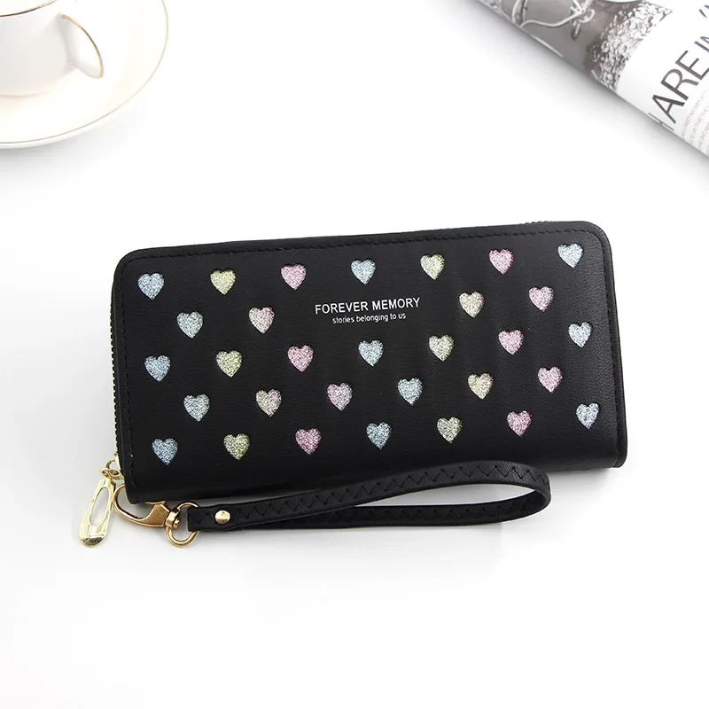 

Women Wallet Long Love Heart Hollow Design Purse for Phone Leather High Capacity Card Holder Clutch Wallets Carteira Feminina