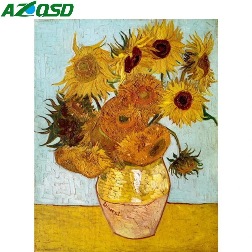 AZQSD DIY Краска для взрослых по номерам на холсте подсолнухи акриловая краска