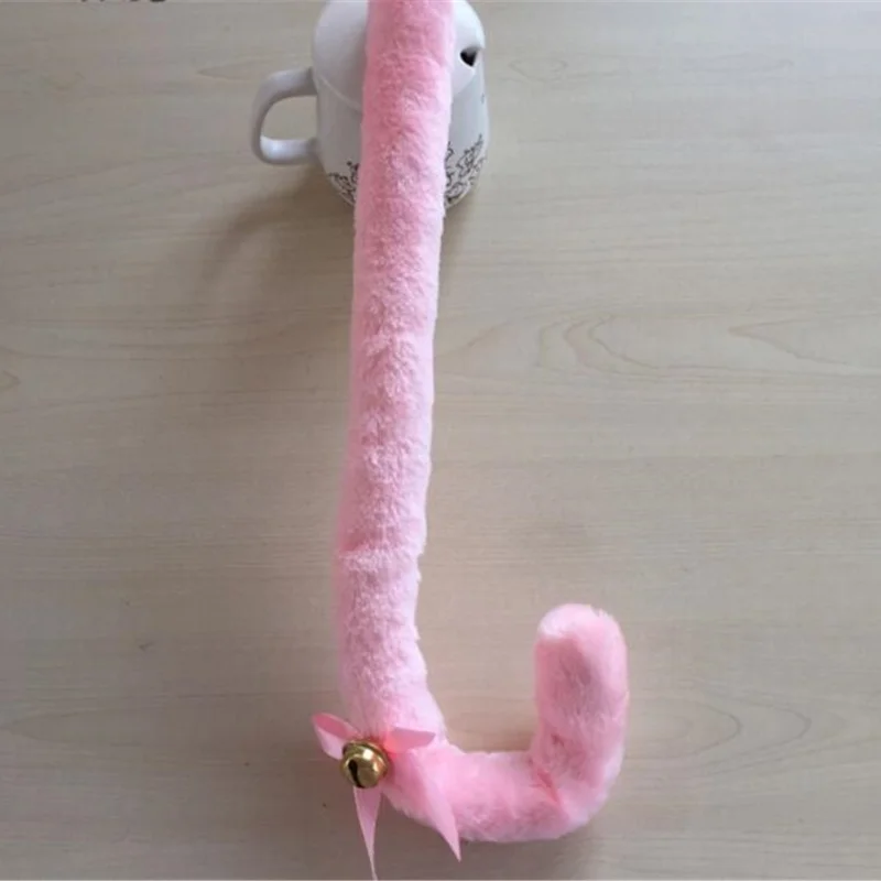 

Adult Anime Accessories Lolita Cosplay Props Plush Long Cat Tail With Ribbon Bowknot Bell Masquerade Party Props