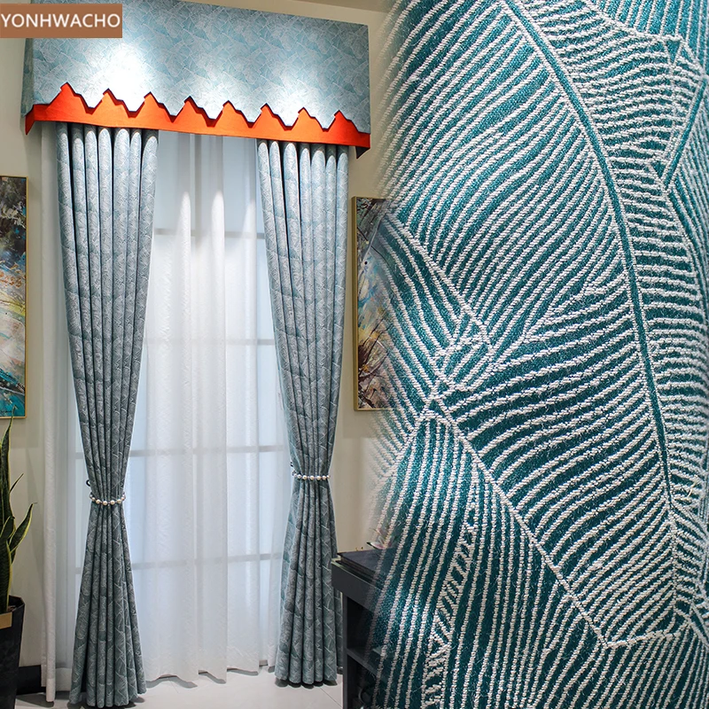 

Занавески на заказ, новинка, современные роскошные жаккардовые занавески в скандинавском стиле для гостиной, простая синяя ткань, затемняющие занавески, балдахин, Тюлевая панель C093