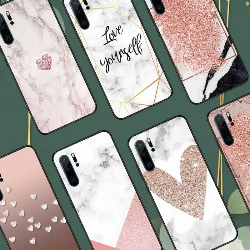

Glitter Marble Love heart Phone Case For Huawei honor Mate P 10 20 30 40 i 9 8 pro x Lite smart 2019 nova 5t shell funda coque