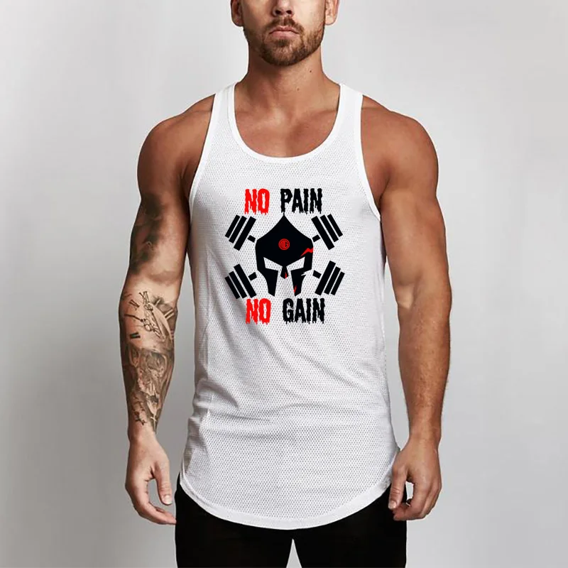 Muscleguys Men's Compression Sleeveless Tight Shirt Fitness Workout Vest Bodybuilding Tank Top quick drying Mesh Gyms clothing - Цвет: Белый